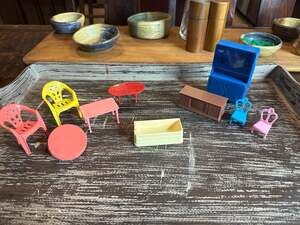 Vintage misc Plastic Dollhouse Furniture Lot - Including TV Console, Hutch, and